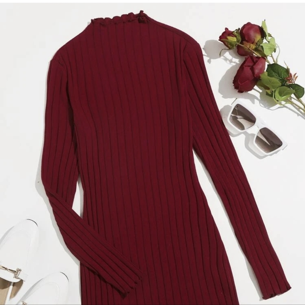 Turtle Neck Fitted Body Con Sweater Dress